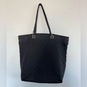 Gucci vintage black monogram tote bag canvas and leather